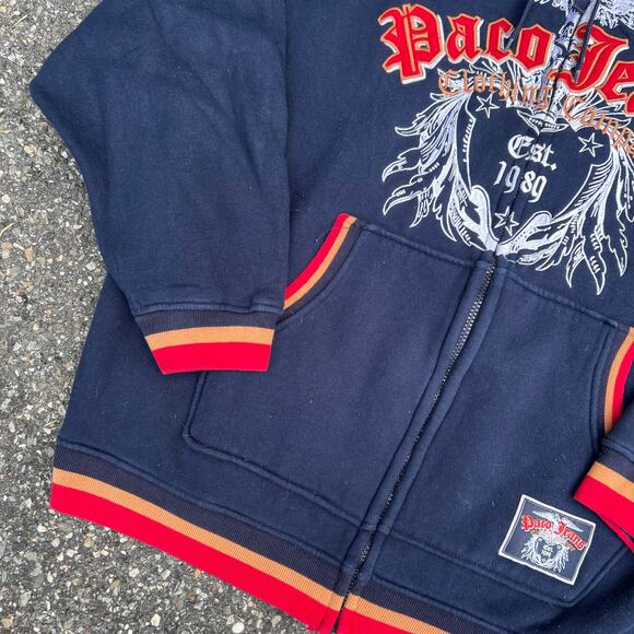 Vintage paco jeans navy blue y2k zip up graphic hoodie sweatshirt - Picture 3 of 5